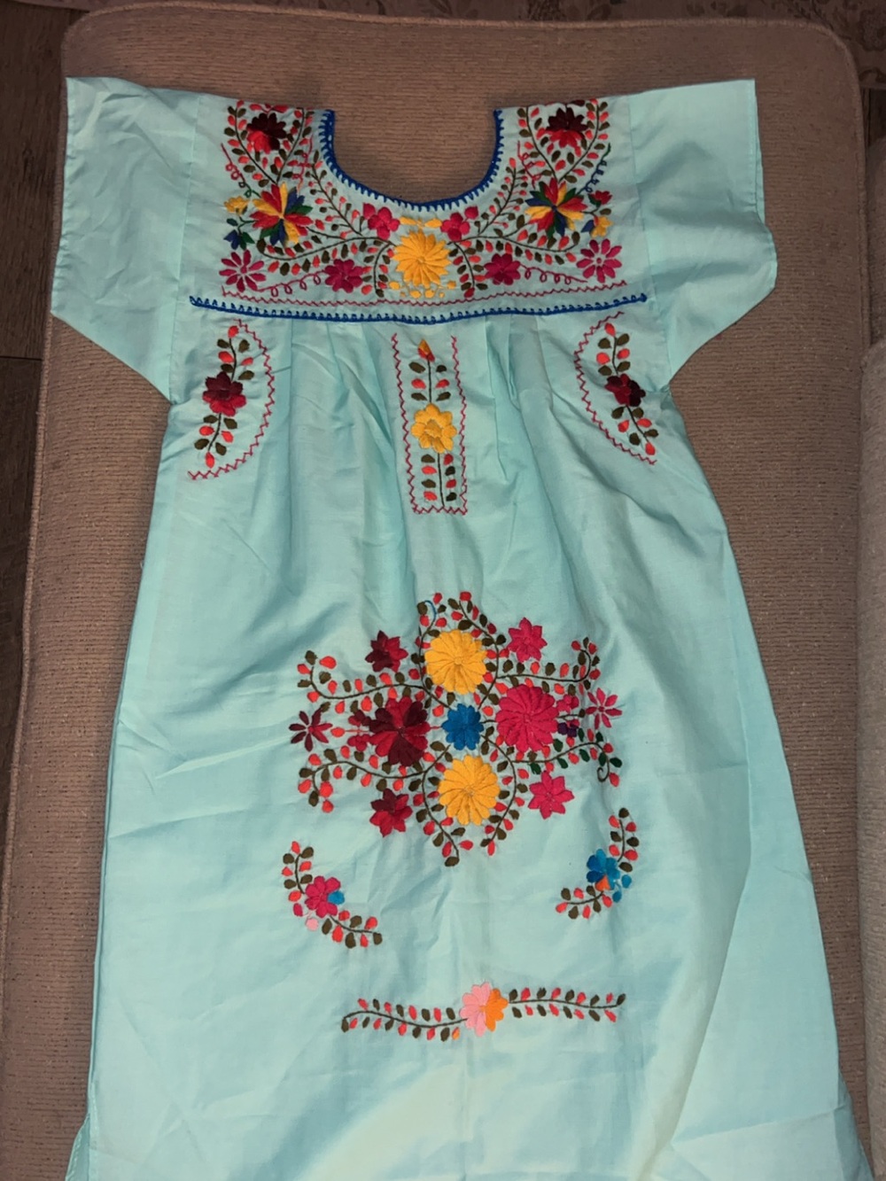 Traditional Mexican Embroidered Light Blue Gurls Dress